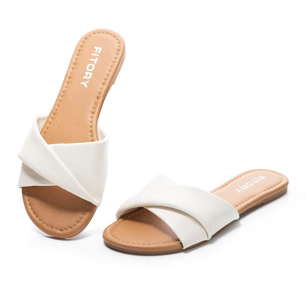 Soft Leather Slides Sandals for Women Summer White Size 8